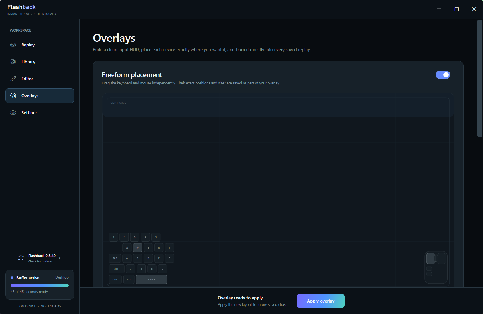 Flashback customizable gaming key and mouse overlay editor